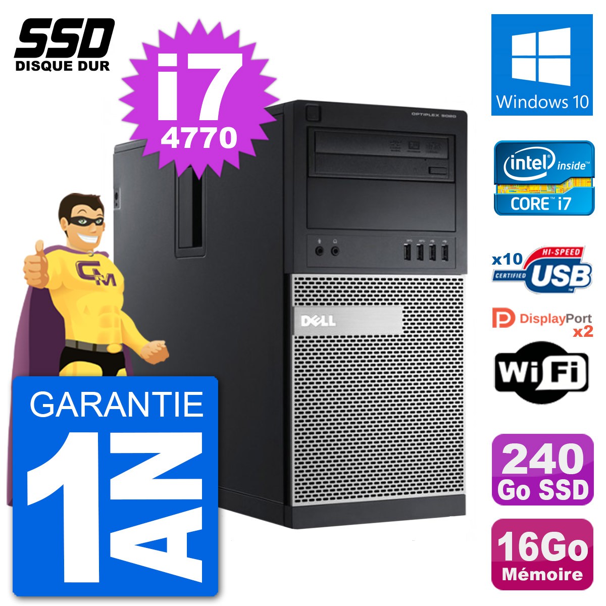 PC Tour Dell OptiPlex 9020 Intel Core i7-4770 RAM 16Go SSD PC Tour Dell OptiPlex 9020 Intel Core i7-4770 RAM 16Go SSD