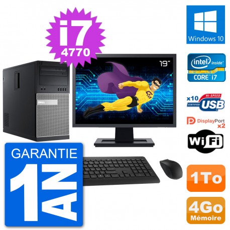 PC Tour Dell 9020 Ecran 19" Intel i7-4770 RAM 4Go Disque 1To Windows 10 Wifi
