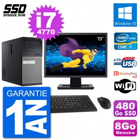 PC Tour Dell 9020 Ecran 19" Intel Core i7-4770 RAM 8Go SSD 480Go Windows 10 Wifi