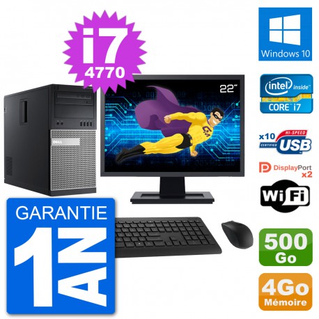 PC Tour Dell 9020 Ecran 22" Intel i7-4770 RAM 4Go Disque 500Go Windows 10 Wifi