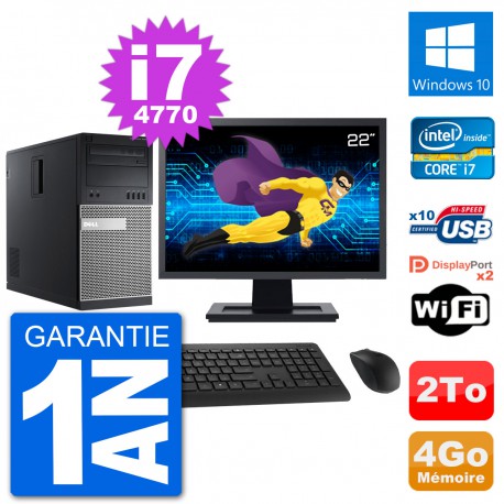 PC Tour Dell 9020 Ecran 22" Intel i7-4770 RAM 4Go Disque 2To Windows 10 Wifi
