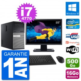 PC Tour Dell 9020 Ecran 22" Intel i7-4770 RAM 16Go Disque 500Go Windows 10 Wifi