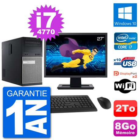 PC Tour Dell 9020 Ecran 27" Intel i7-4770 RAM 8Go Disque 2To Windows 10 Wifi