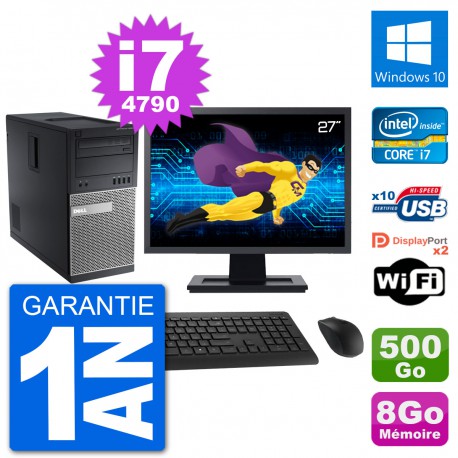 PC Tour Dell 9020 Ecran 27" Intel i7-4790 RAM 8Go Disque 500Go Windows 10 Wifi