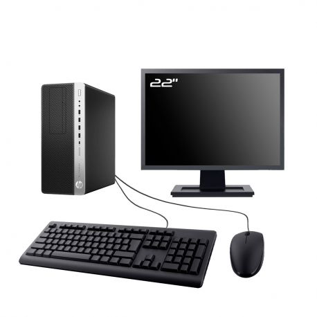 PC HP EliteDesk 800 G3 MT Ecran 22" Intel I5-6500 RAM 64Go SSD 2To Wifi W11