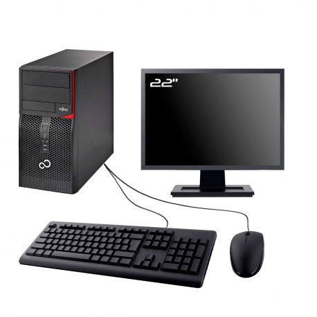 PC Fujitsu Esprimo P420 Tour Ecran 22" Intel I7-4770 RAM 8Go SSD 4To W11 Wifi
