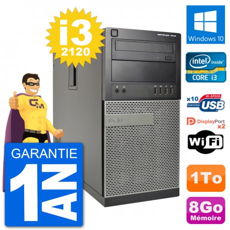 PC Tour Dell 7010 Intel Core i3-2120 RAM 8Go Disque Dur 1To Windows 10 Wifi