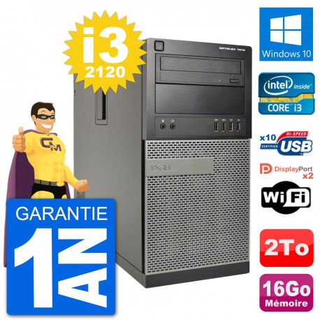 PC Tour Dell 7010 Intel Core i3-2120 RAM 16Go Disque Dur 2To Windows 10 Wifi