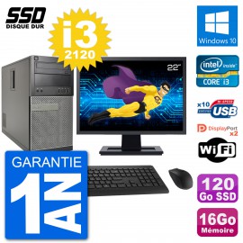 PC Tour Dell 7010 Ecran 22" Intel i3-2120 RAM 16Go SSD 120Go Windows 10 Wifi