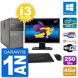 PC Tour Dell 7010 Ecran 27" Intel i3-2120 RAM 4Go Disque 250Go Windows 10 Wifi