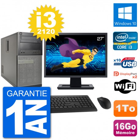 PC Tour Dell 7010 Ecran 27" Intel i3-2120 RAM 16Go Disque 1To Windows 10 Wifi
