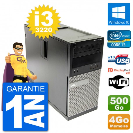 PC Tour Dell 7010 Intel Core i3-3220 RAM 4Go Disque Dur 500Go Windows 10 Wifi