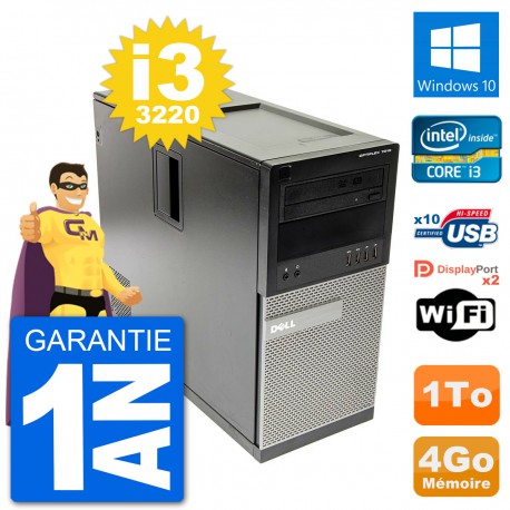 PC Tour Dell 7010 Intel Core i3-3220 RAM 4Go Disque Dur 1To Windows 10 Wifi