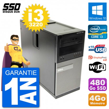 PC Tour Dell OptiPlex 7010 Intel Core i3-3220 RAM 4Go SSD 480Go Windows 10 Wifi