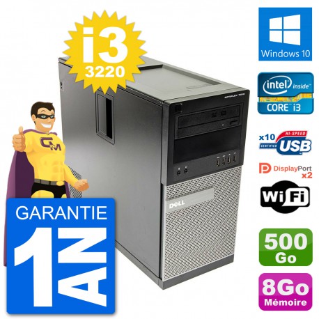 PC Tour Dell 7010 Intel Core i3-3220 RAM 8Go Disque Dur 500Go Windows 10 Wifi