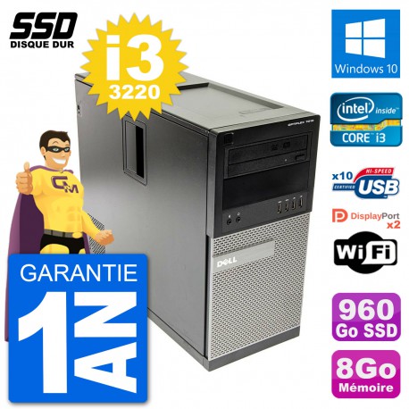 PC Tour Dell OptiPlex 7010 Intel Core i3-3220 RAM 8Go SSD 960Go Windows 10 Wifi