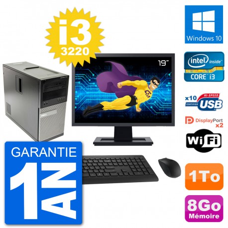 PC Tour Dell 7010 Ecran 19" Intel i3-3220 RAM 8Go Disque 1To Windows 10 Wifi