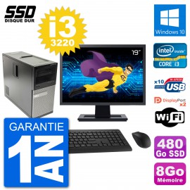 PC Tour Dell 7010 Ecran 19" Intel Core i3-3220 RAM 8Go SSD 480Go Windows 10 Wifi