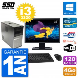 PC Tour Dell 7010 Ecran 22" Intel Core i3-3220 RAM 4Go SSD 120Go Windows 10 Wifi