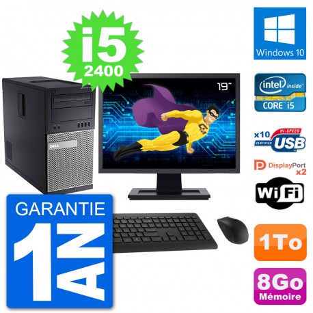 PC Tour Dell 7010 Ecran 19" Intel i5-2400 RAM 8Go Disque 1To Windows 10 Wifi