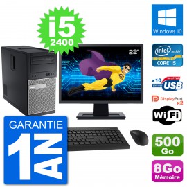 PC Tour Dell 7010 Ecran 22" Intel i5-2400 RAM 8Go Disque 500Go Windows 10 Wifi