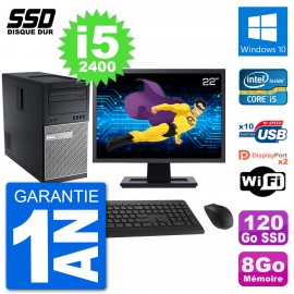 PC Tour Dell 7010 Ecran 22" Intel Core i5-2400 RAM 8Go SSD 120Go Windows 10 Wifi