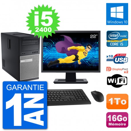 PC Tour Dell 7010 Ecran 22" Intel i5-2400 RAM 16Go Disque 1To Windows 10 Wifi