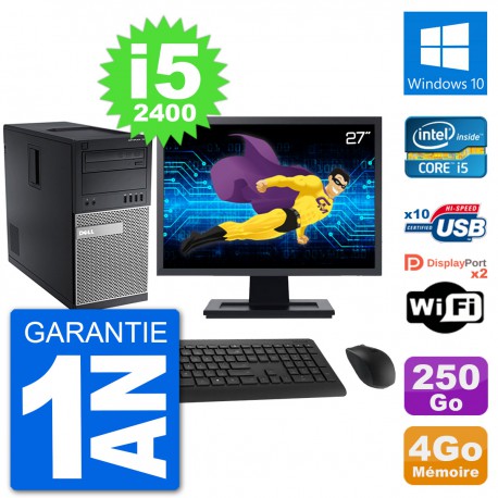 PC Tour Dell 7010 Ecran 27" Intel i5-2400 RAM 4Go Disque 250Go Windows 10 Wifi