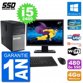 PC Tour Dell 7010 Ecran 27" Intel Core i5-2400 RAM 4Go SSD 480Go Windows 10 Wifi