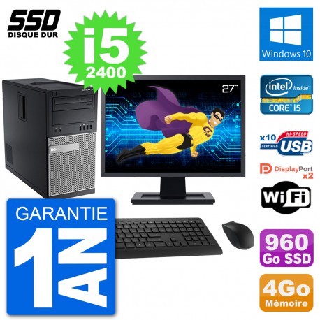 PC Tour Dell 7010 Ecran 27" Intel Core i5-2400 RAM 4Go SSD 960Go Windows 10 Wifi
