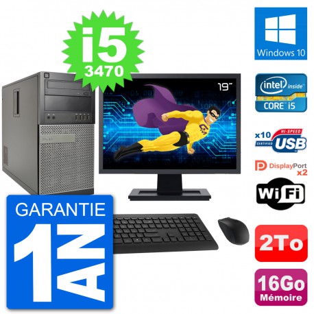 PC Tour Dell 7010 Ecran 19" Intel i5-3470 RAM 16Go Disque 2To Windows 10 Wifi