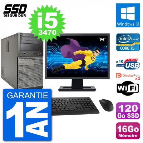 PC Tour Dell 7010 Ecran 19" Intel i5-3470 RAM 16Go SSD 120Go Windows 10 Wifi