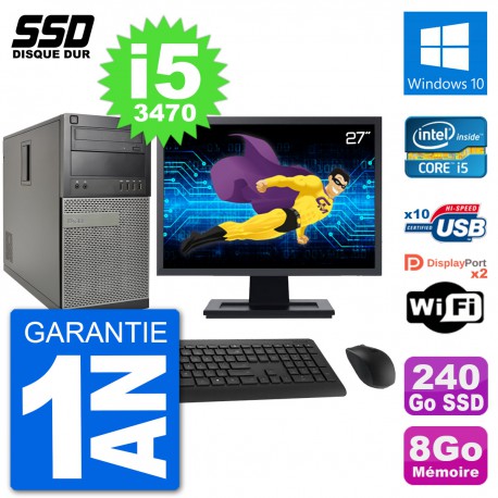 PC Tour Dell 7010 Ecran 27" Intel Core i5-3470 RAM 8Go SSD 240Go Windows 10 Wifi