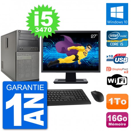 PC Tour Dell 7010 Ecran 27" Intel i5-3470 RAM 16Go Disque 1To Windows 10 Wifi