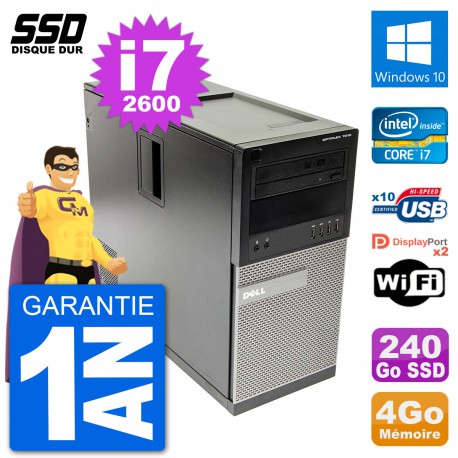 PC Tour Dell OptiPlex 7010 Intel Core i7-2600 RAM 4Go SSD 240Go Windows 10 Wifi