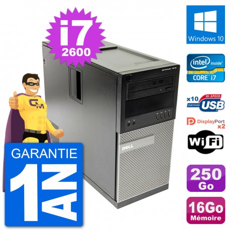 PC Tour Dell 7010 Intel Core i7-2600 RAM 16Go Disque Dur 250Go Windows 10 Wifi