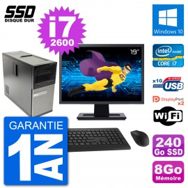 PC Tour Dell 7010 Ecran 19" Intel Core i7-2600 RAM 8Go SSD 240Go Windows 10 Wifi