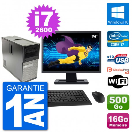 PC Tour Dell 7010 Ecran 19" Intel i7-2600 RAM 16Go Disque 500Go Windows 10 Wifi