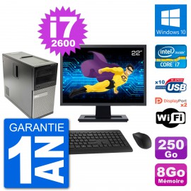 PC Tour Dell 7010 Ecran 22" Intel i7-2600 RAM 8Go Disque 250Go Windows 10 Wifi