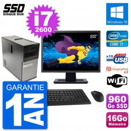 PC Tour Dell 7010 Ecran 22" Intel i7-2600 RAM 16Go SSD 960Go Windows 10 Wifi