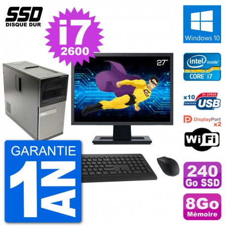 PC Tour Dell 7010 Ecran 27" Intel Core i7-2600 RAM 8Go SSD 240Go Windows 10 Wifi