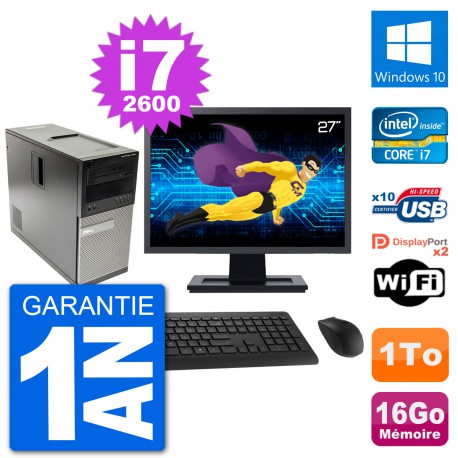PC Tour Dell 7010 Ecran 27" Intel i7-2600 RAM 16Go Disque 1To Windows 10 Wifi