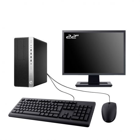 PC HP EliteDesk 800 G5 MT Ecran 22" Intel I5-8400 RAM 64Go SSD 240Go Wifi W11