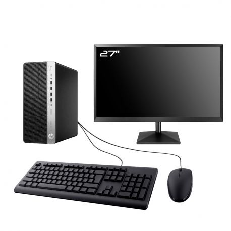 PC HP EliteDesk 800 G5 MT Ecran 27" Intel I3-8100 RAM 16Go SSD 2To Wifi W11