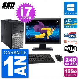 PC Tour Dell 7010 Ecran 27" Intel i7-3770 RAM 16Go SSD 240Go Windows 10 Wifi