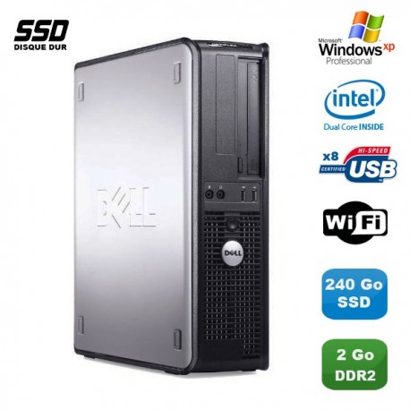 PC DELL Optiplex 360 DT Intel Dual Core E5200 2.5GHz 2Go WIFI 240Go SSD XP Pro
