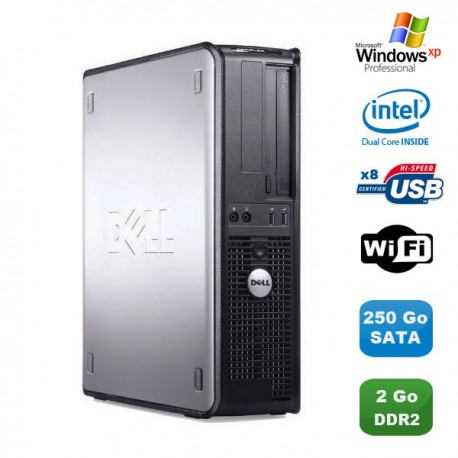 PC DELL Optiplex 360 DT Intel Dual Core E5200 2.5GHz 2Go DDR2 WIFI 250Go XP Pro