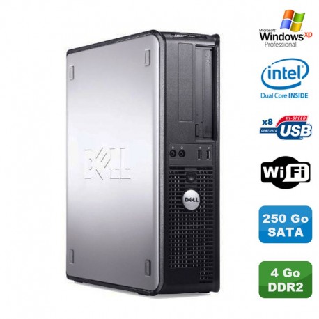 PC DELL Optiplex 360 DT Intel Dual Core E5200 2.5GHz 4Go DDR2 WIFI 250Go XP Pro
