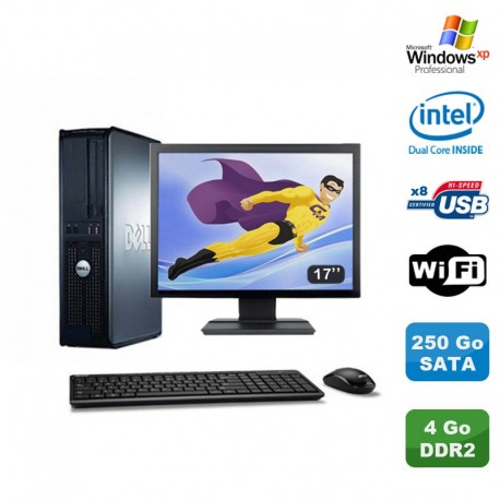 Lot PC DELL Optiplex 360 DT Intel E5200 2.5GHz 4Go DDR2 WIFI 250Go XP Pro + 17"