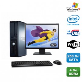 Lot PC DELL Optiplex 360 DT Intel E5200 2.5GHz 4Go DDR2 WIFI 250Go XP Pro + 22"